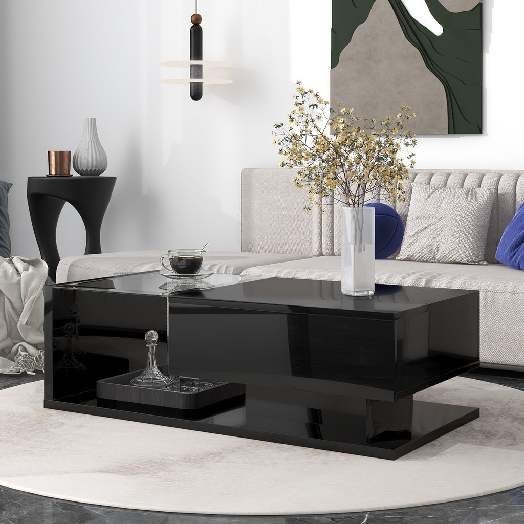 UV high-gloss coffee table with glass top — angle view