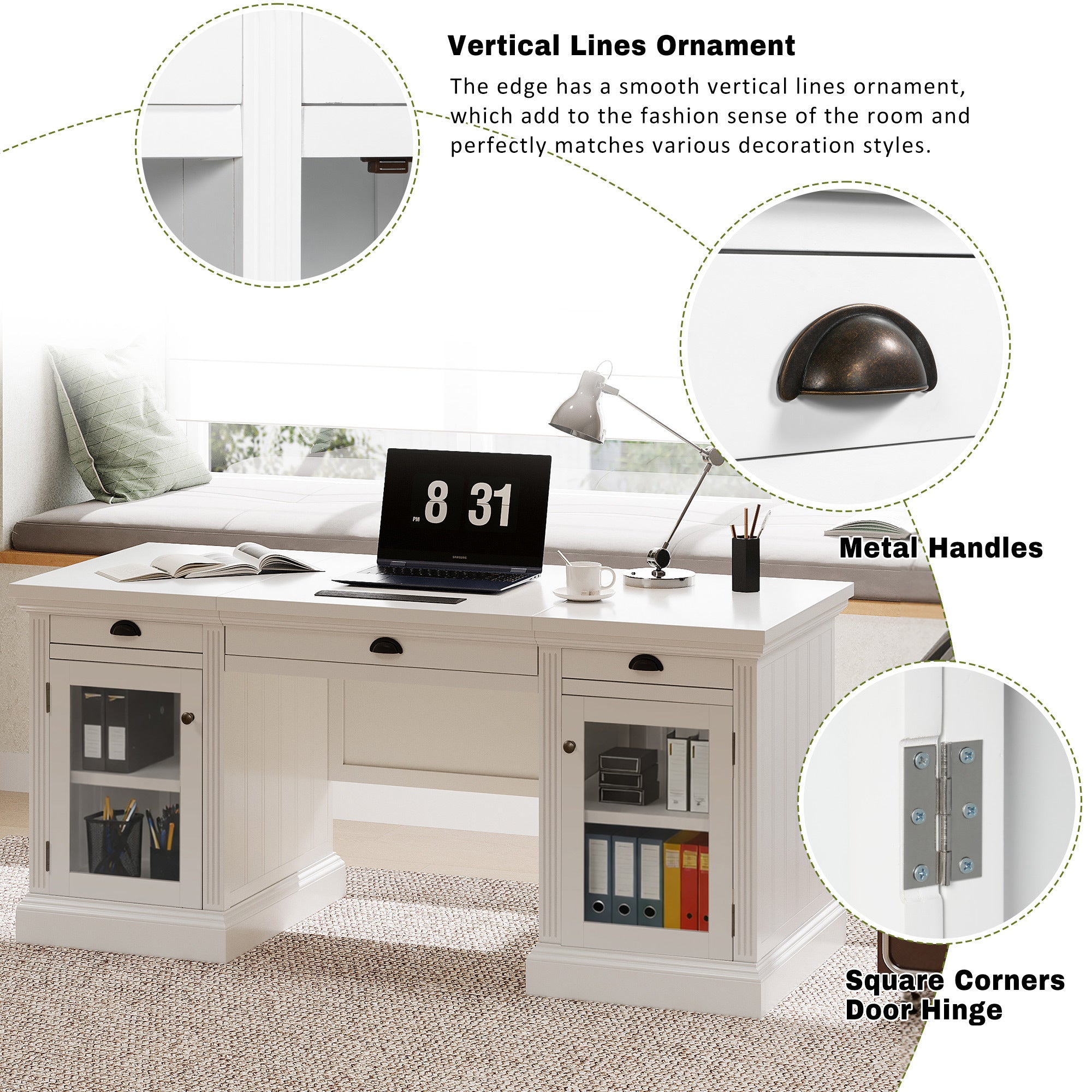Hidden storage compartment under executive desk tabletop