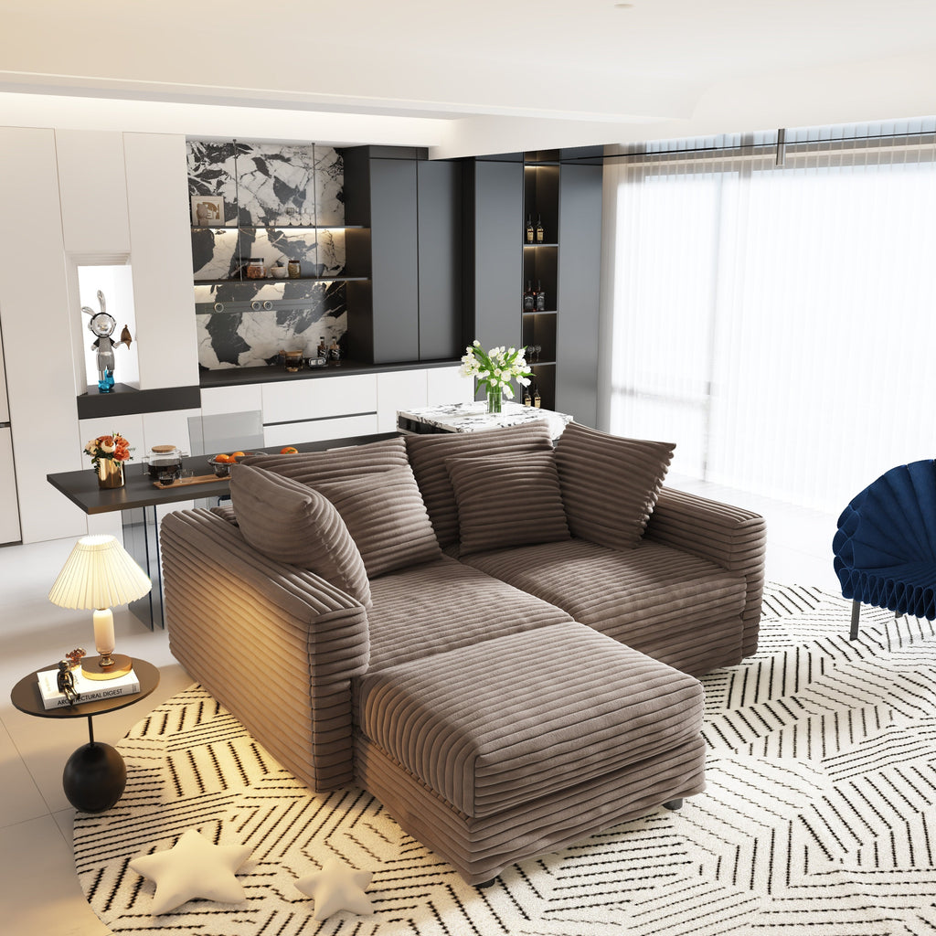 102.4 'Plush Corduroy 4-Seat Sofa,Modern Comfy Upholstered Sofa Cloud Couch,Deep Seat Couches with Soft Pillows and 3 Ottomans,Convertible Sofa Lounge Chair,Black(Old SKU:W1885S00287)