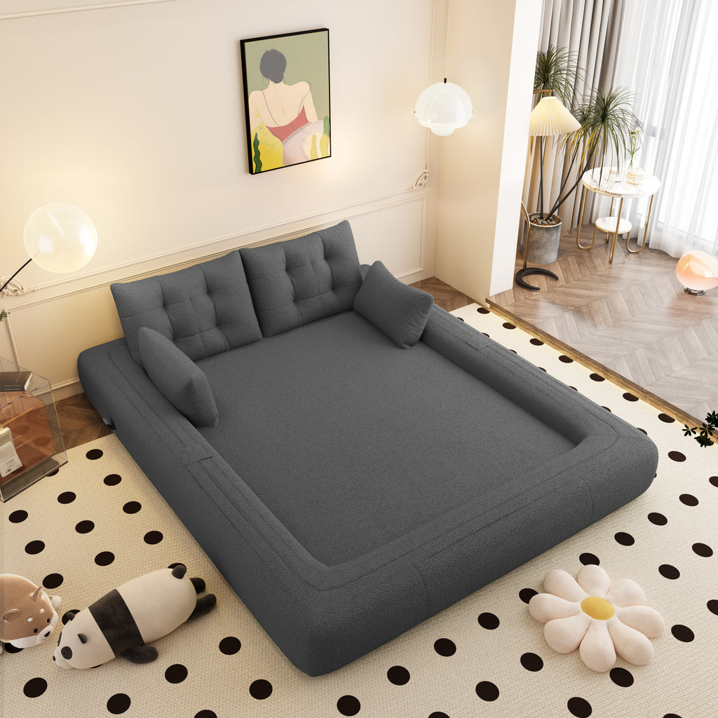 Foldable sofa bed converted to lounge chair configuration