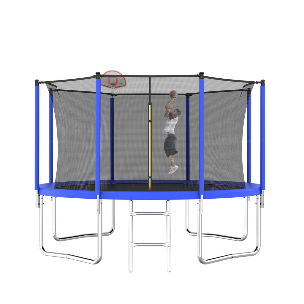 Blue 12-foot trampoline full product display