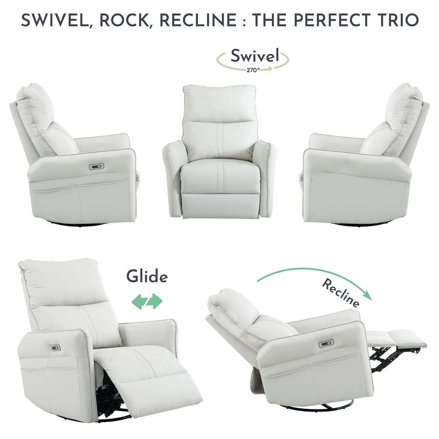 Swivel rocker recliner chair — 270 degree swivel base