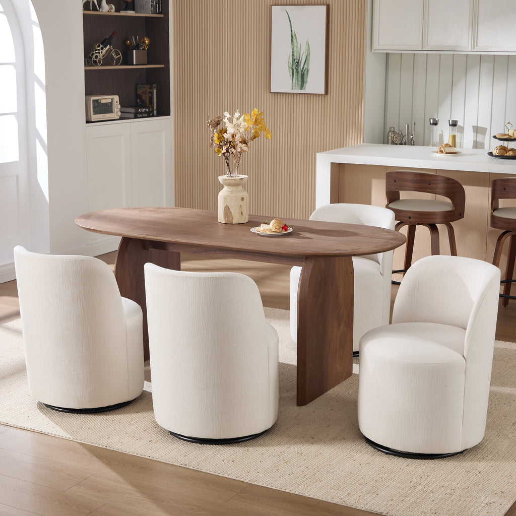 Set Of 1 Upholstered Kitchen & Dining Room Barrel Chair, Mid Century Modern Round Linen Dining Chair, 360 Degree Swivel Comfy Armless Accent Makeup Vanity Side Chair for Bedroom Living Room