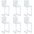 Modern and beautiful bar stool upholstered in PU leather with C-shaped silver metal legs for dining rooms, kitchens, terraces and guest office chairs.(set of 6) (white+PU)