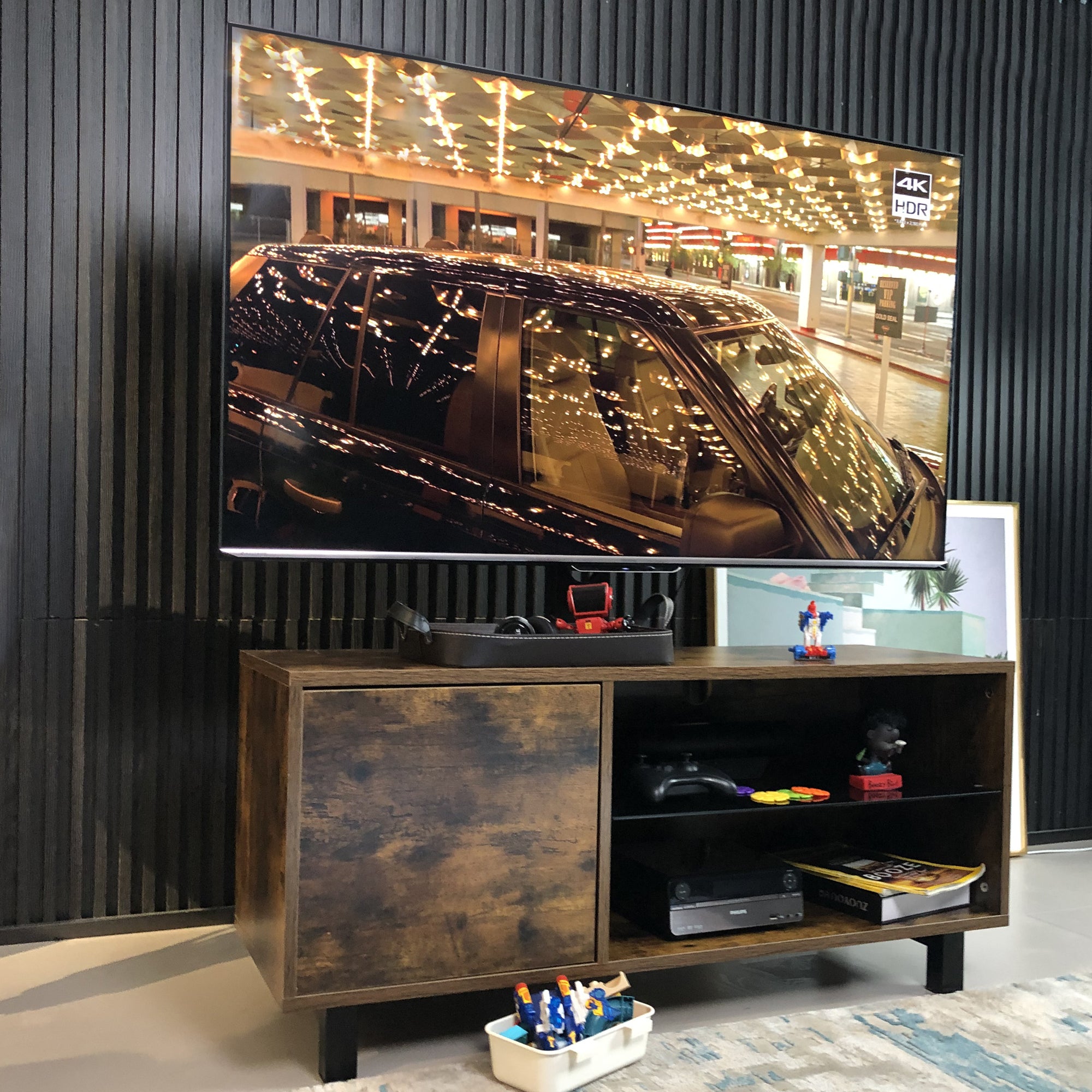 Wood and glass TV stand for TVs up to 65 inches