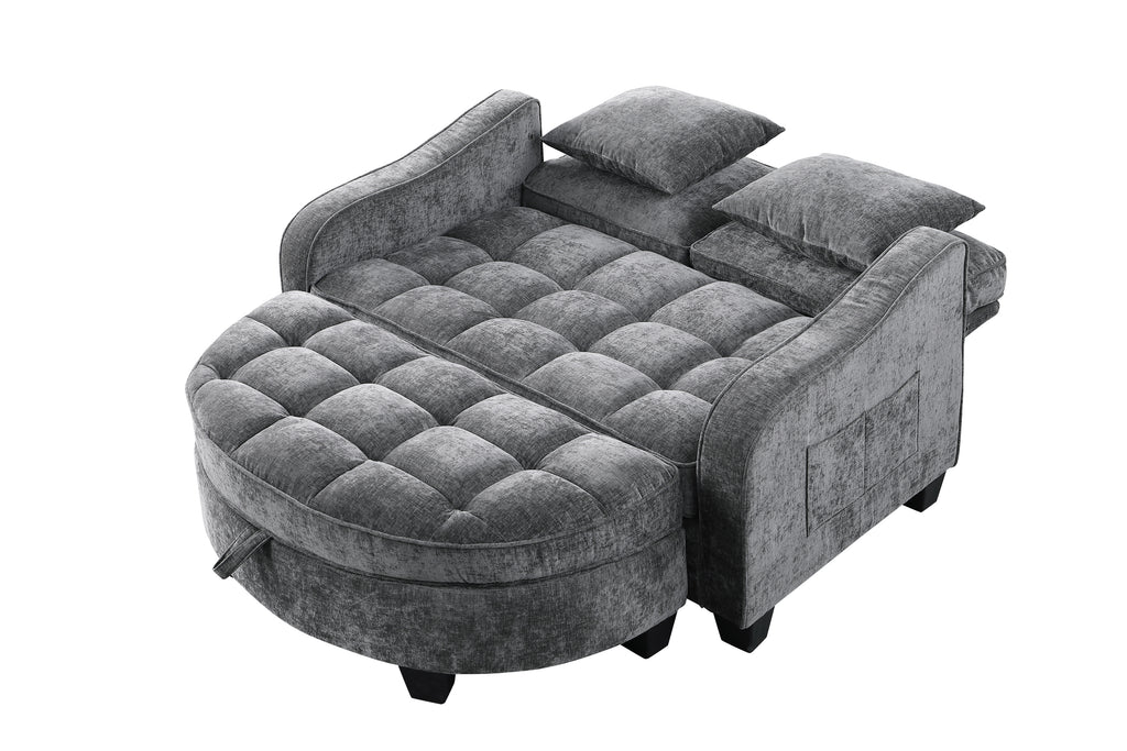 Grey sofa chaise three-quarter view with footrest