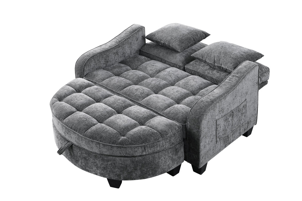 Corduroy 2-Seater Sofa Chaise — Storage Footrest & 2 Pillows, 42.7" Wide