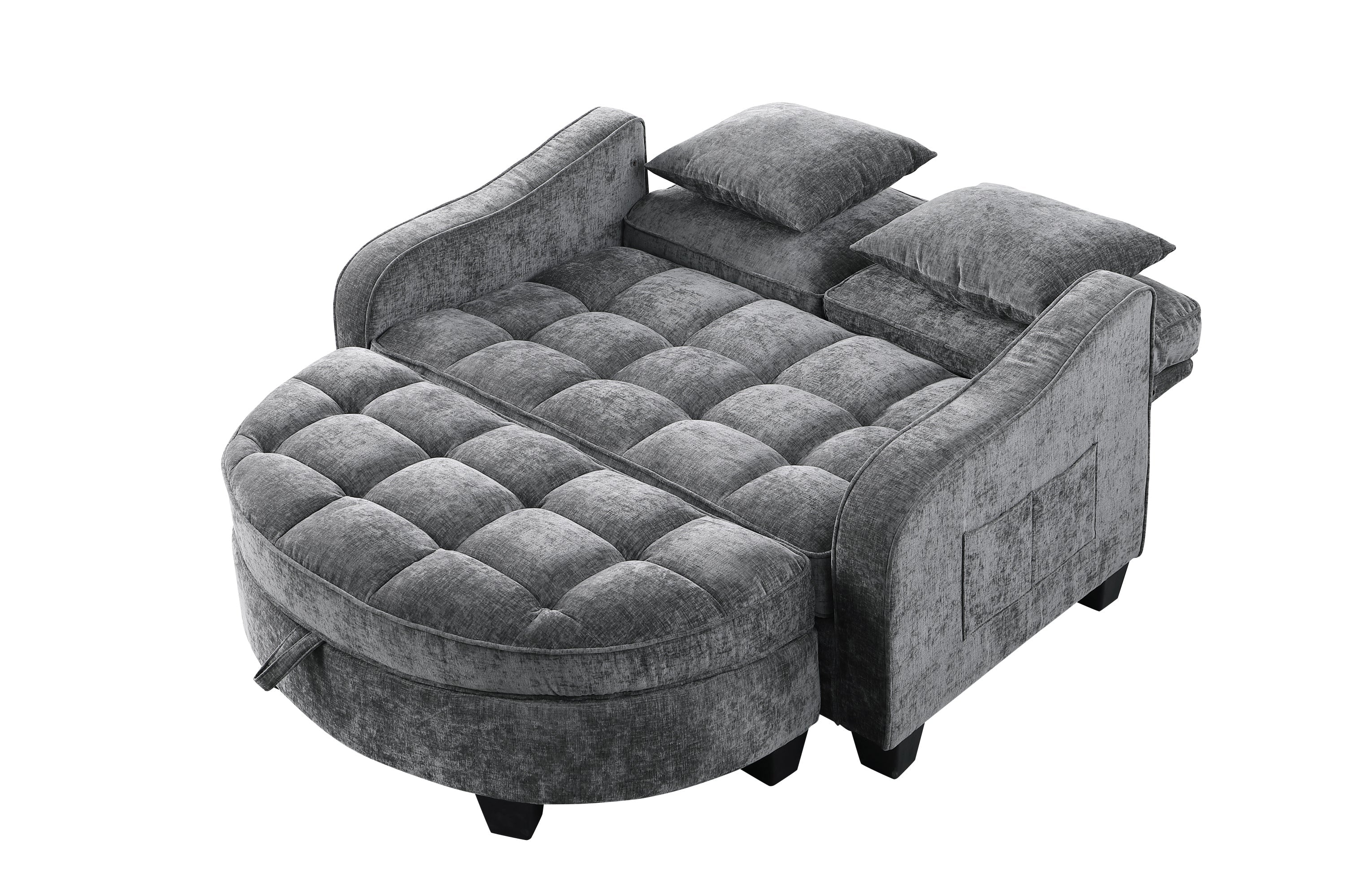 Corduroy 2-Seater Sofa Chaise — Storage Footrest & 2 Pillows, 42.7" Wide