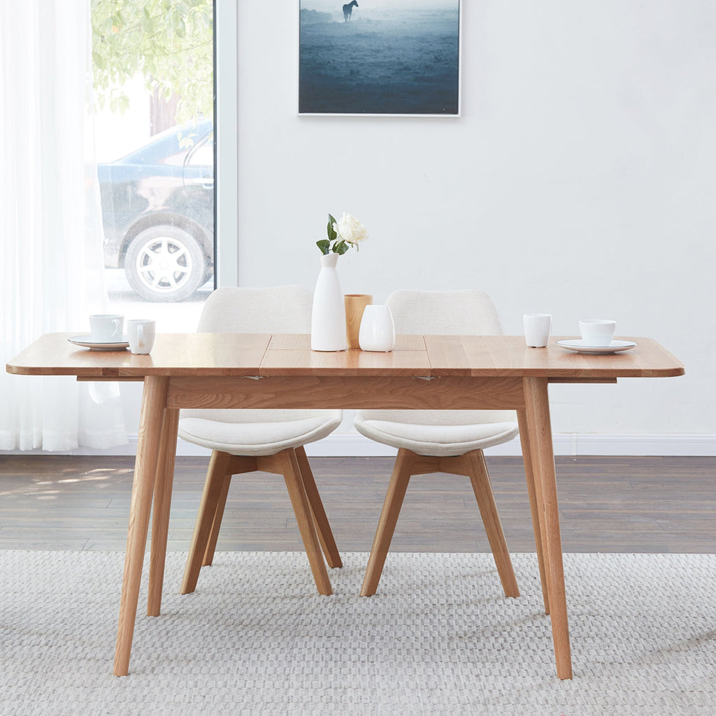 Extendable Solid Oak Dining Table — Round Corners & Diagonal Legs