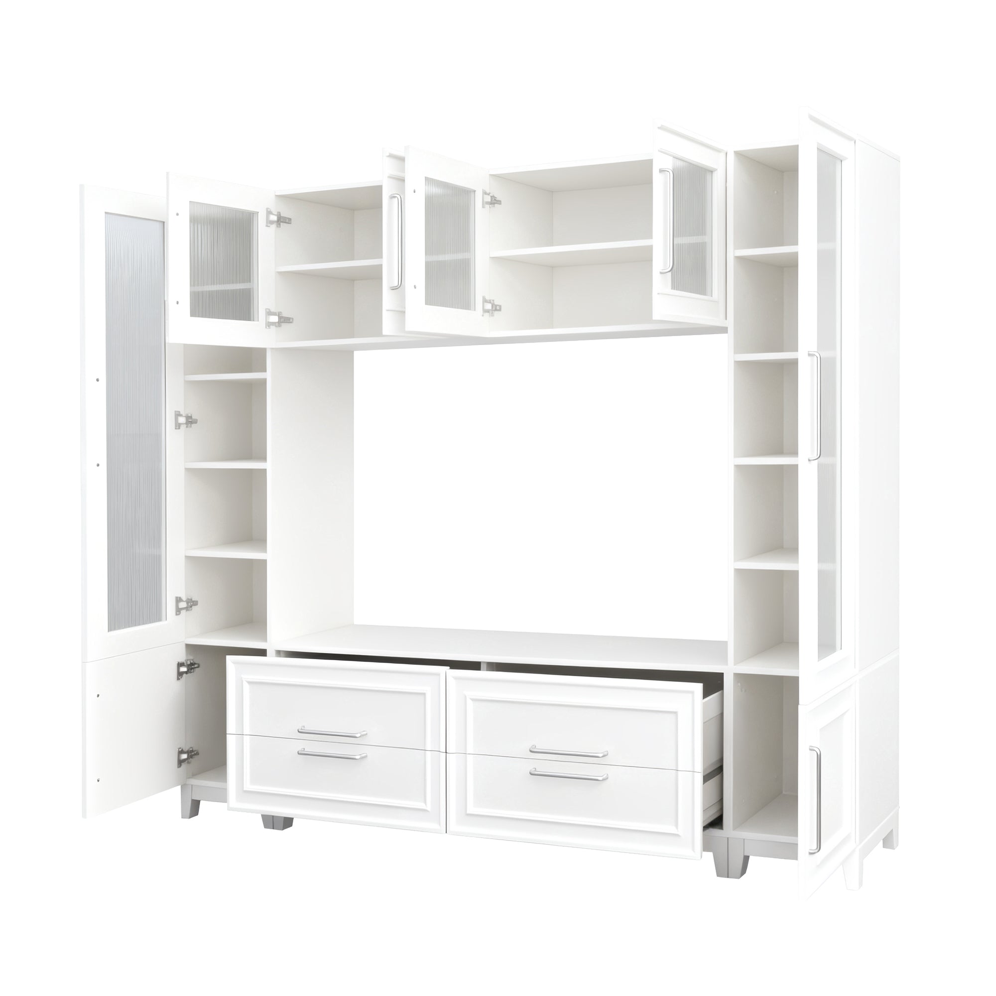 Fluted striped glass door detail on entertainment center