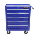 Blue 5-drawer rolling tool cart with wheels — front view