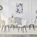 Set of 4 White PU Dining Chairs with Integrated Handle. Black Metal Frame, Adjustable Leveling Feet. Home Dining Chairs with Extra-Wide Comfortable Cushion, Versatile for Multiple Scenarios.