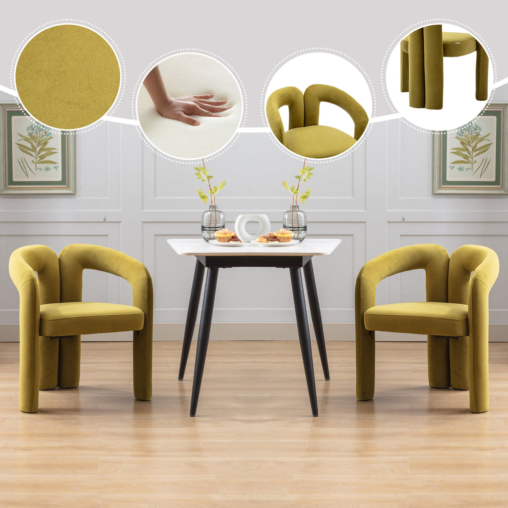 Olive velvet barrel accent chair set of two — front view