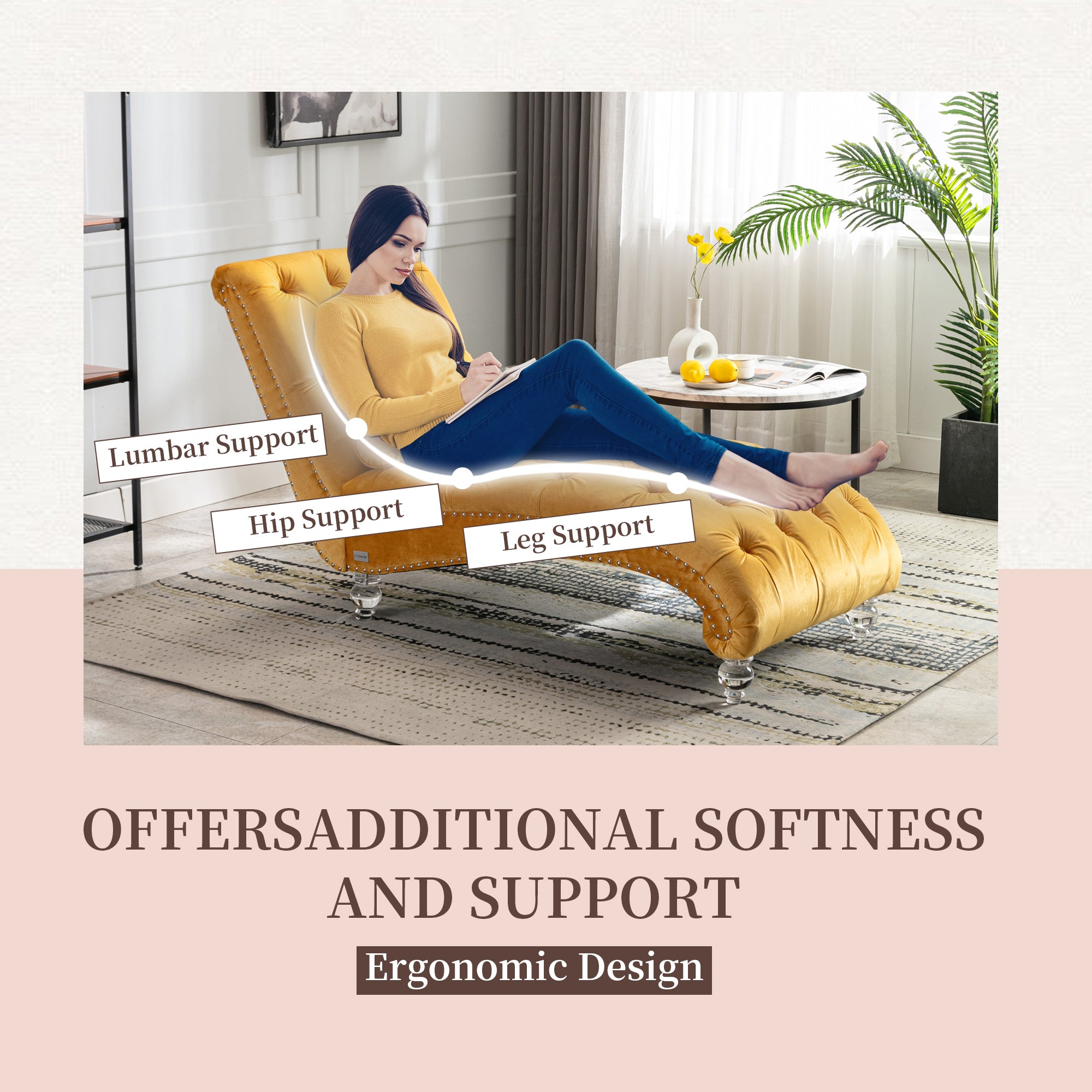 S-curve ergonomic chaise lounge profile