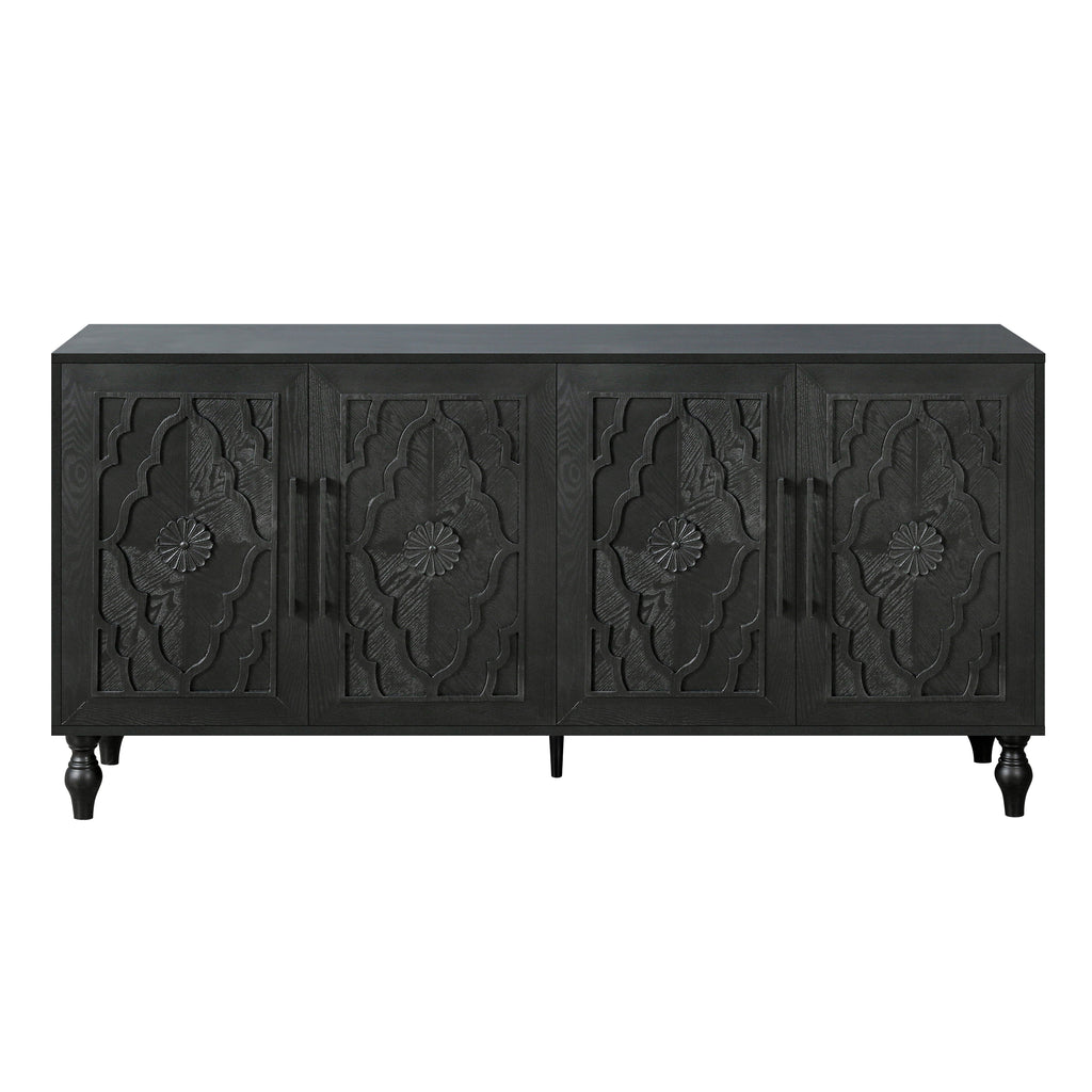 Black tall storage cabinet hallway setting