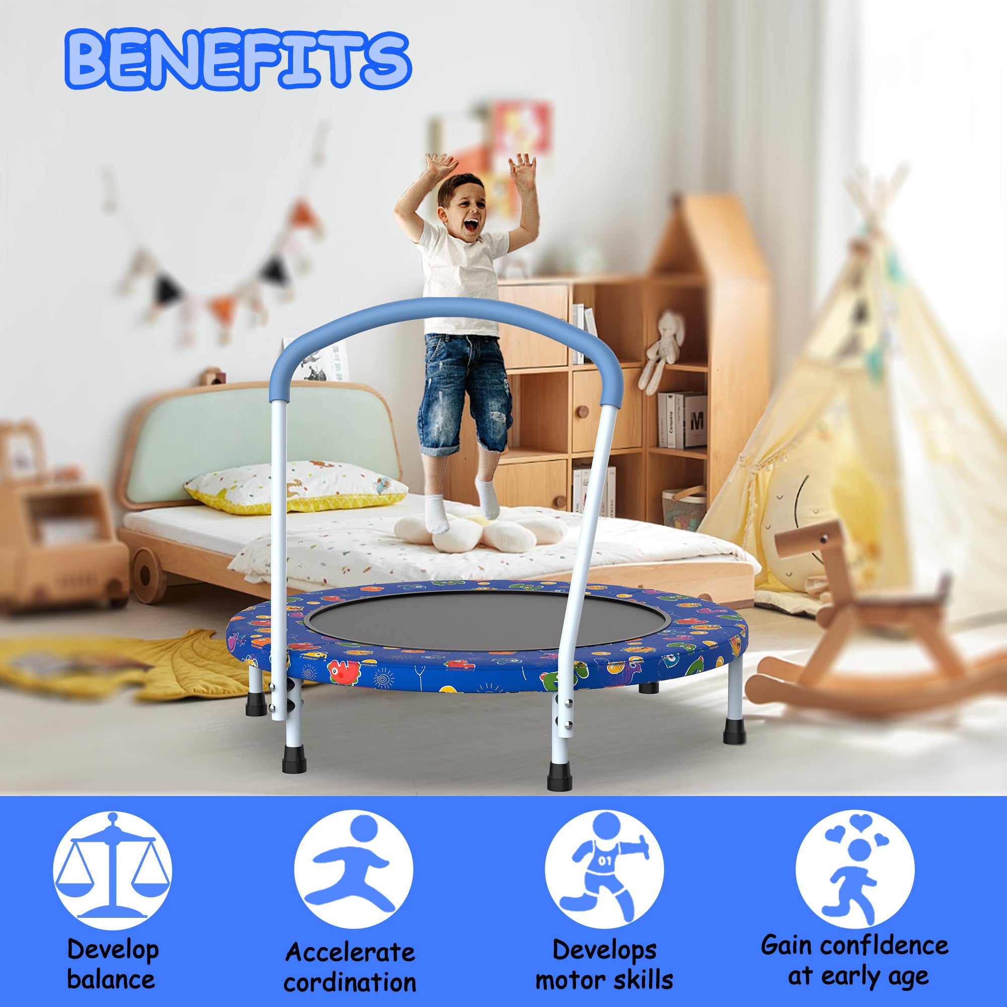 Kids indoor mini trampoline rubber foot pads non-slip