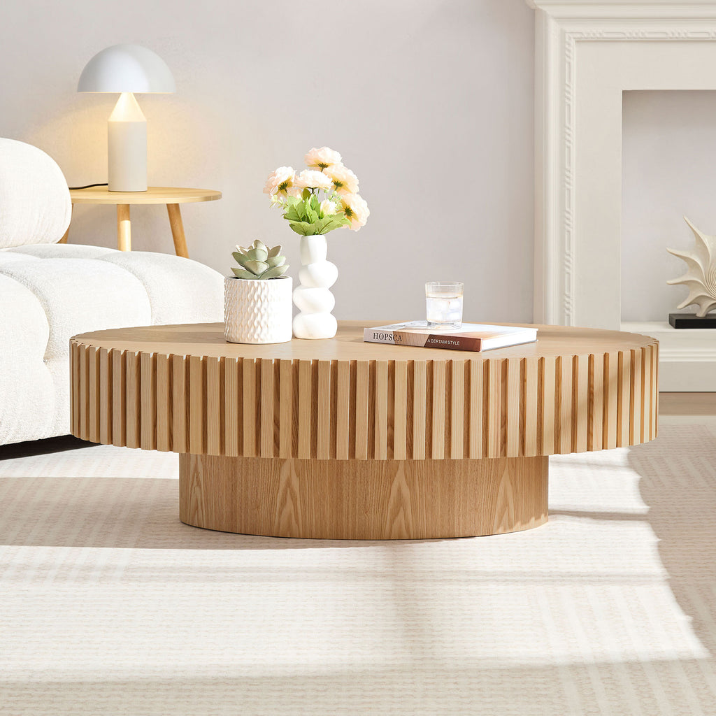 Drum coffee table pedestal base stability detail