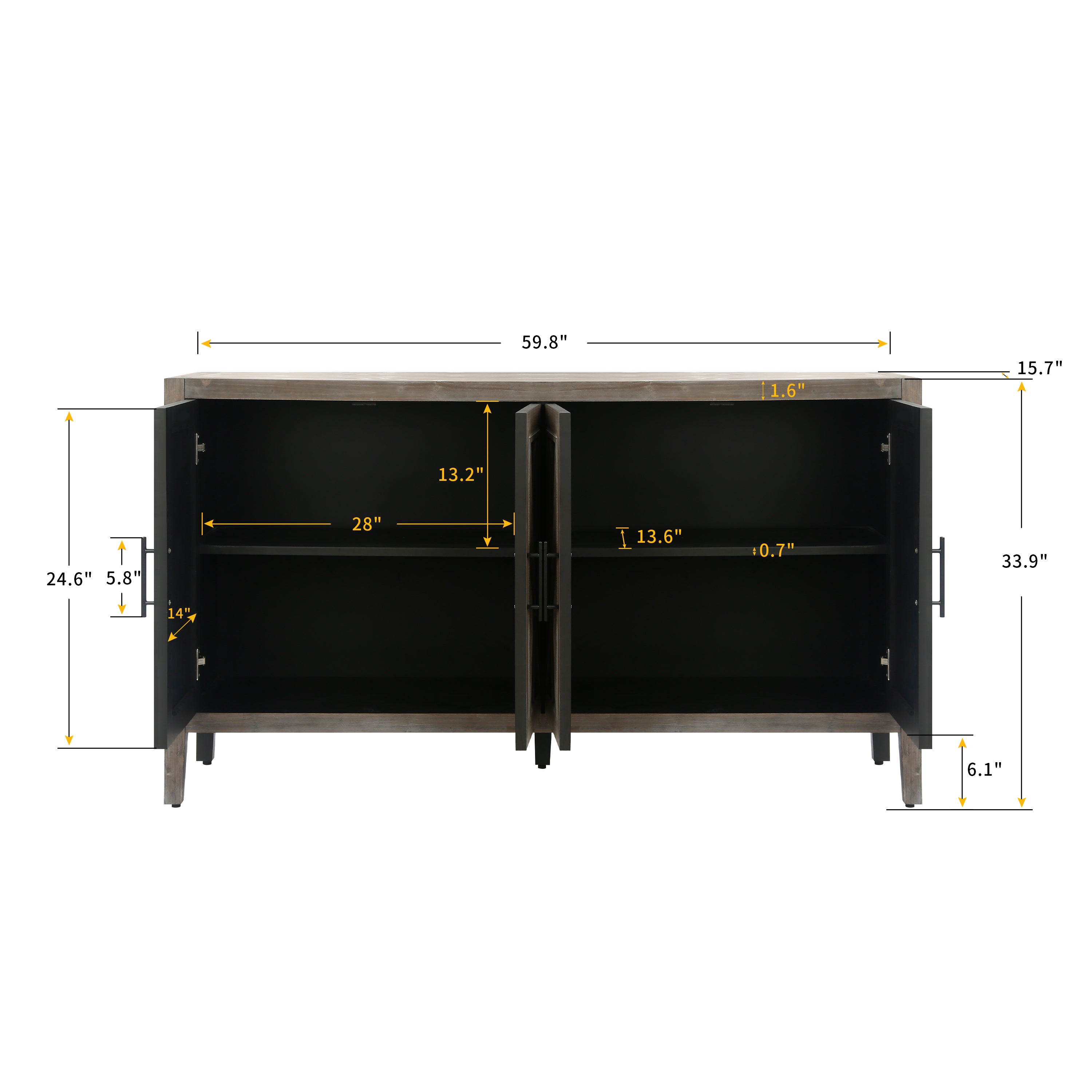 Antique brown sideboard symmetrical door panels detail