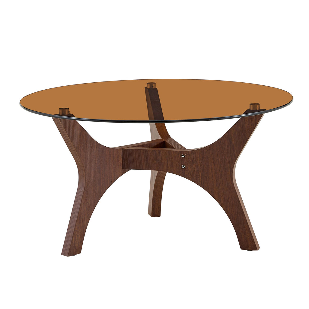 31.5' Glass Coffee Table, Mid-Century Modern Style, Ideal as a Centerpiece for Living Rooms, Bedrooms, Reception Areas, and Offices (Black Wood Grain)