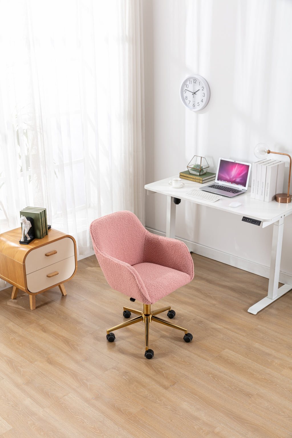 Gold metal base universal wheels office chair underside