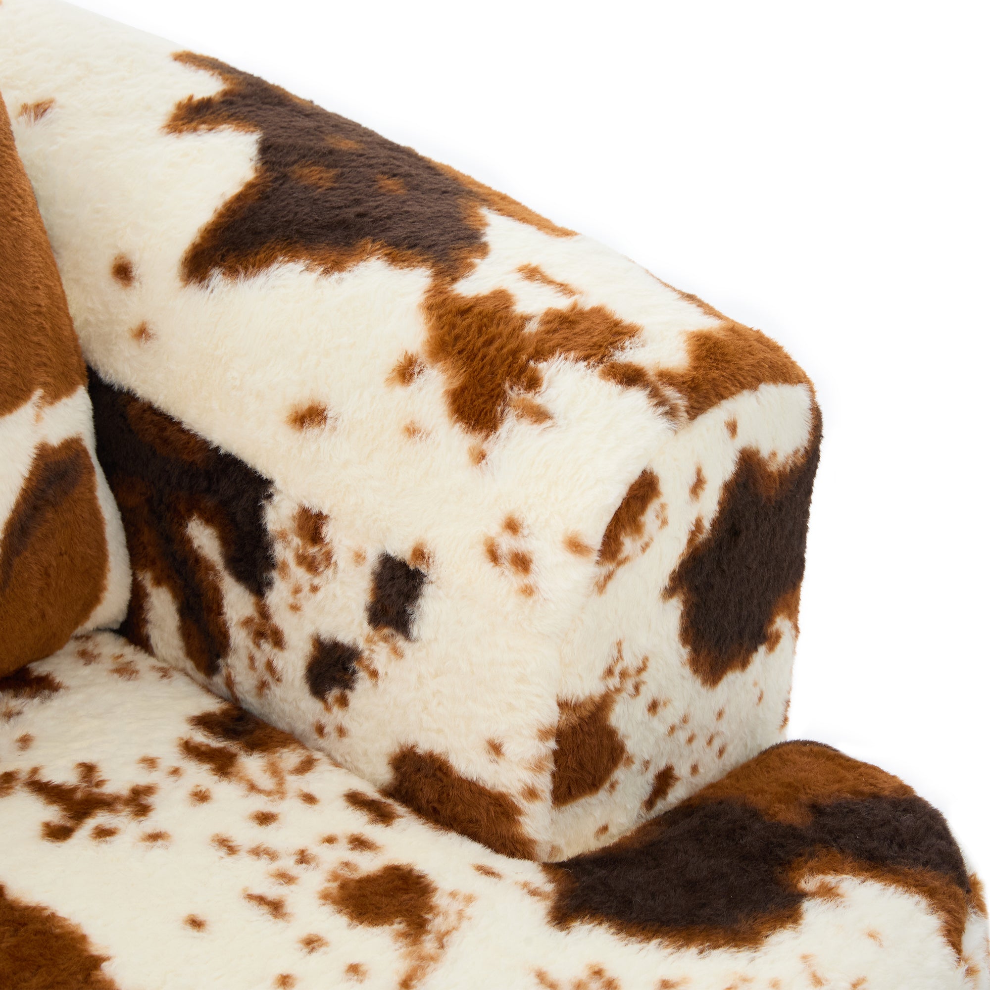 Beige brown faux fur swivel chair back detail