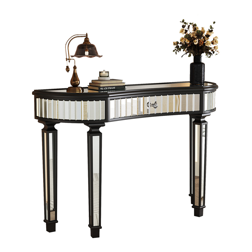 47 inch half-moon console table hallway foyer placement black