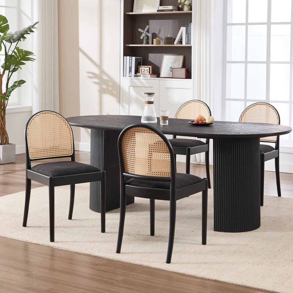 Rattan Dining Chairs Set of 2, Upholstered Linen Dining Room Chairs with Backrests, Modern Kitchen Chairs with Wood Legs for Dining Room, Beige