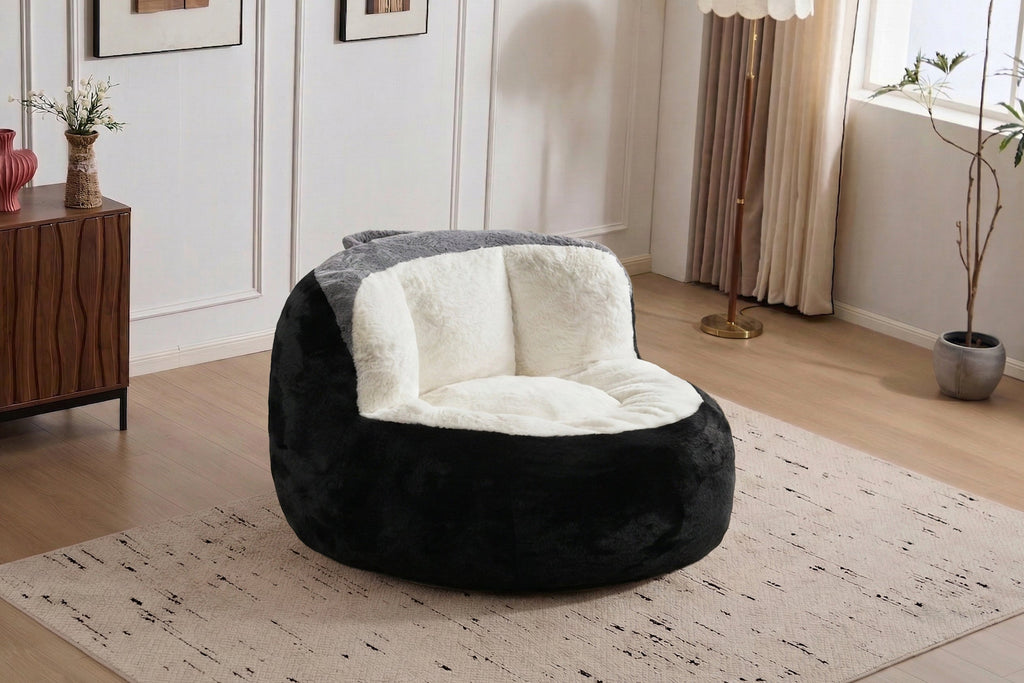 Oversized Bean Bag Chairs,Multicolor Faux Fur Couch Filled with Shredded Sponge,Large Lounger Sofa For Living Room,No Assembly Required , Pink+White+Purple