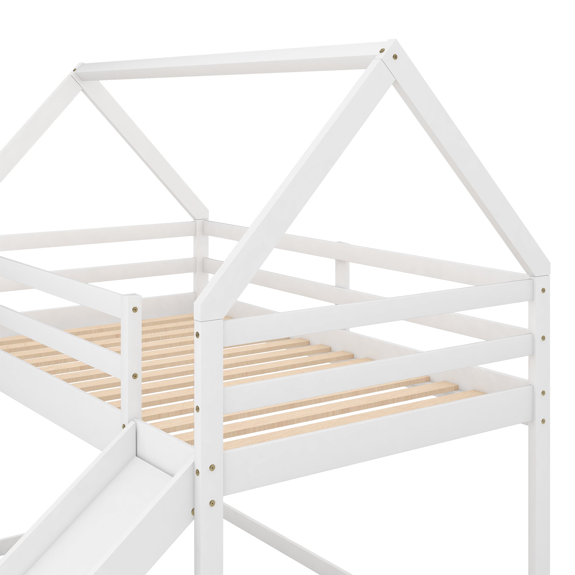 White house bunk bed with slide lifestyle photo