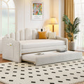 Twin size Upholstered Daybed with Trundle ,Velvet Sofabed with USB Charging Ports,No Box-spring Needed,Beige( Old SKU:HL000067AAA)