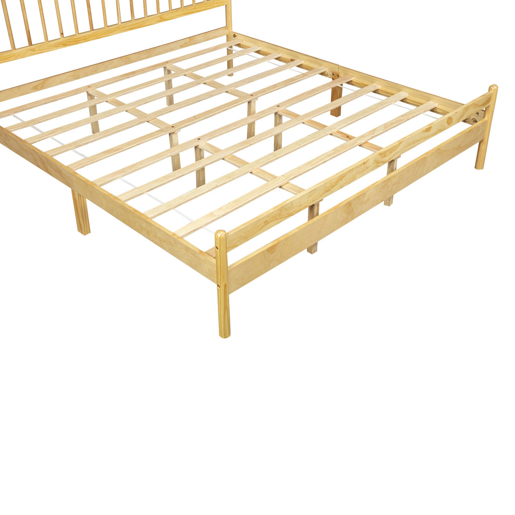 Traditional Style King Size Bed with Headboard and Footboard, Pinewood Bed with Strengthened Bed Frame,Walnut