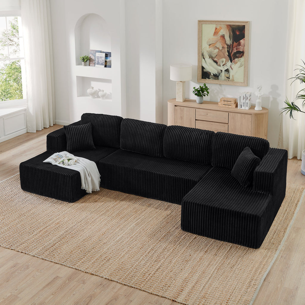U shape Modular Sectional Sofa, Compressed Sectional Sofa Modern Minimalist Style Corduroy Couch, Sleeper Sofa for Living Room, Bedroom, Comfy Compressed Sofa Couch Space-Efficient Design-green