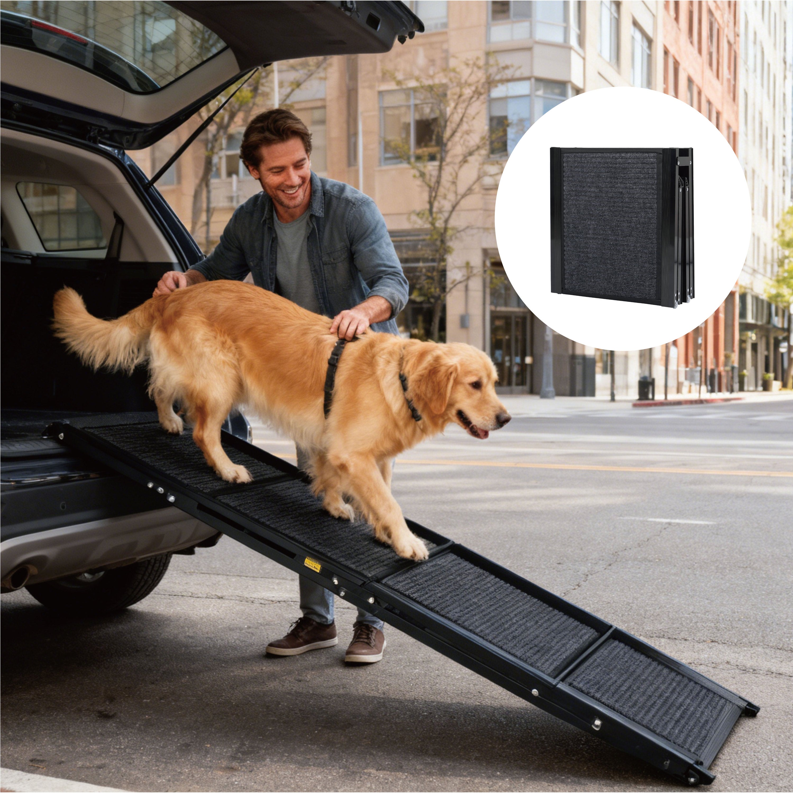 Dog Ramp for Car 71' Long & 19.3' Wide Portable Dog Ramps for Large Dogs with Non-Slip Rug Surface Dog Car Ramp for SUV Car & Truck, Folding Dog Ramp Up to 250LBS