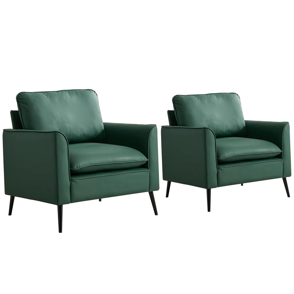 Green faux leather lounge chair set of two — front view