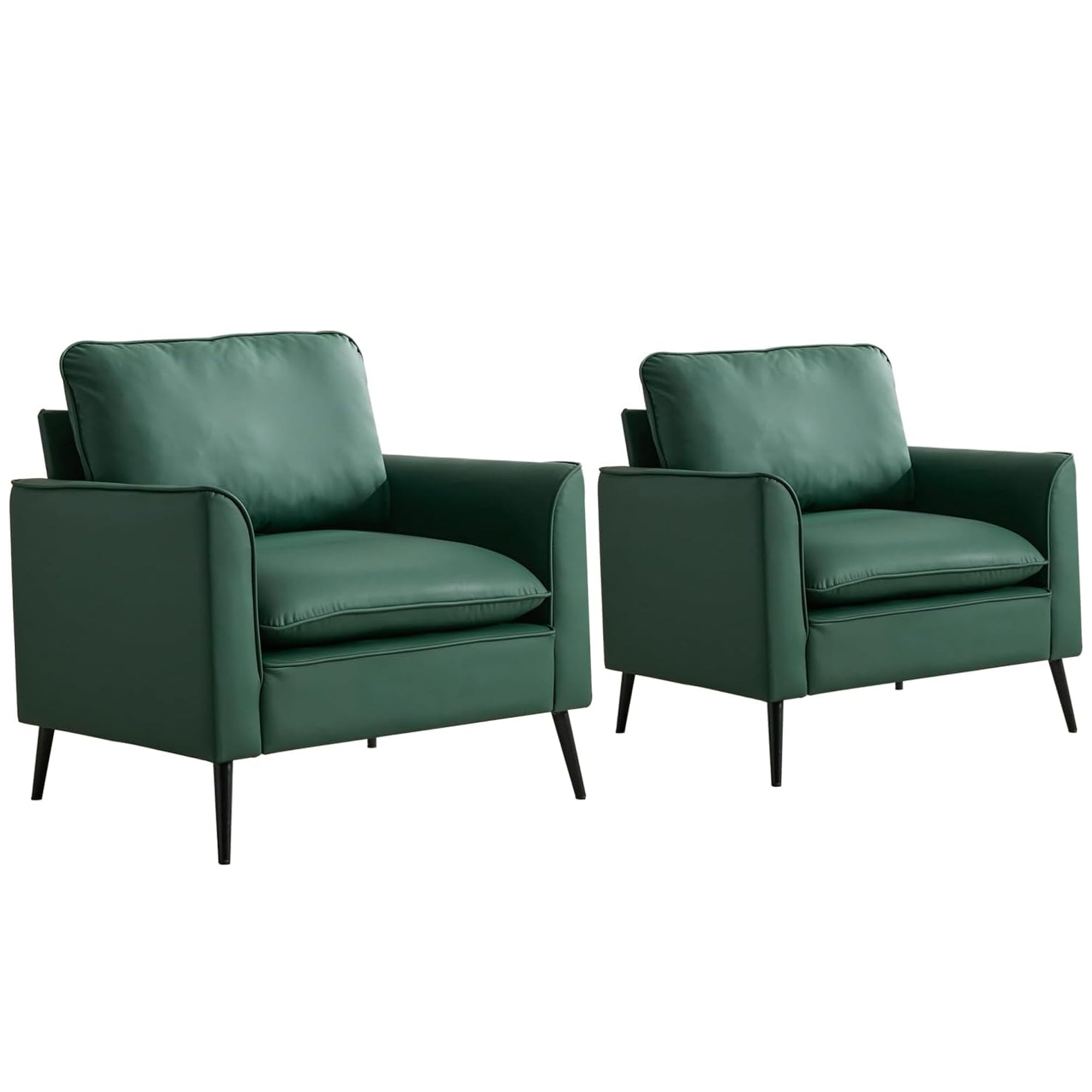 Green faux leather lounge chair set of two — front view