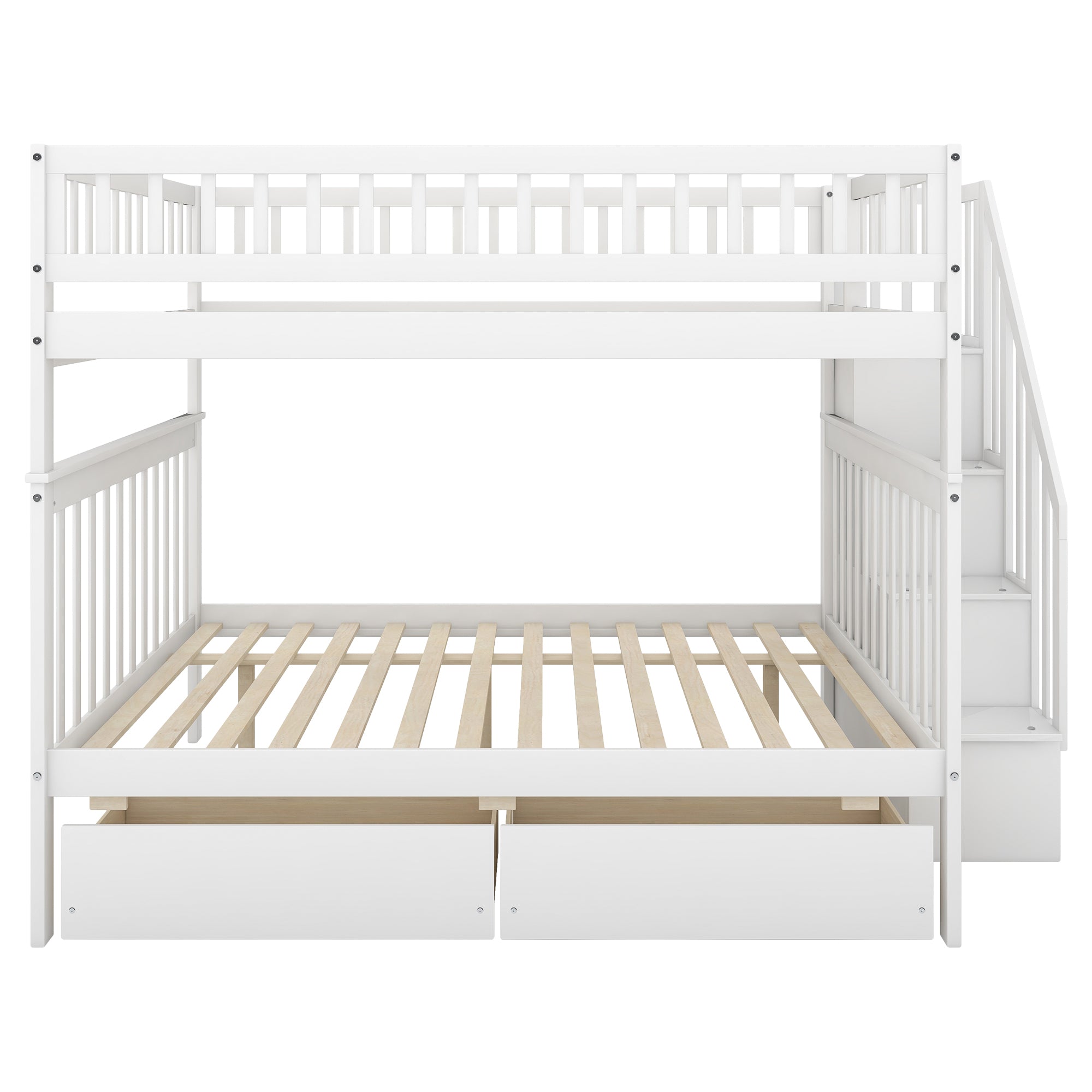 White pine wood full over full bunk bed in kids bedroom setting