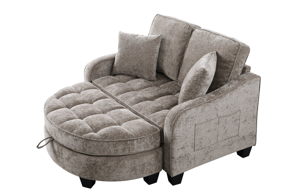 Two-seater sofa, double sofa chaise longue, with irregular armrests and backrests, footrest with storage space, comes with two small throw pillows, suitable for living room and bedroom -Blue