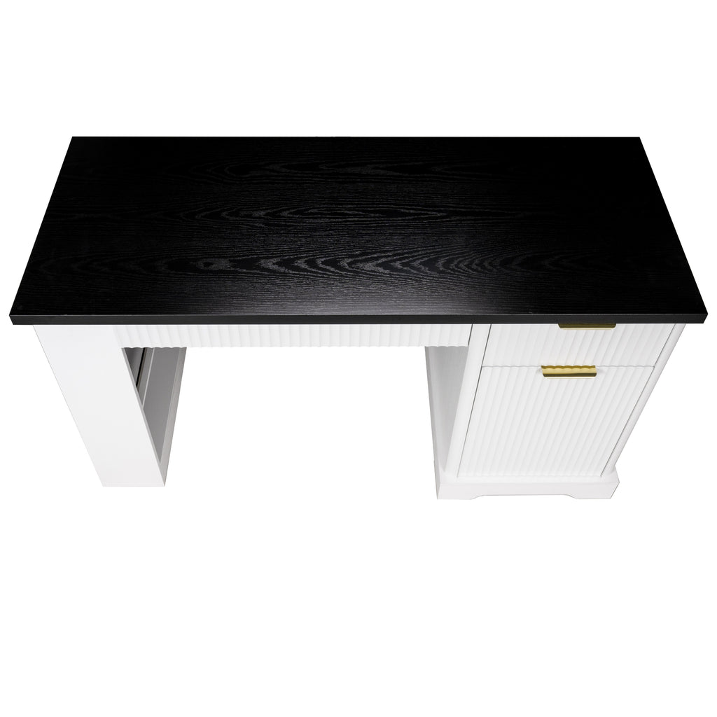 Office desk metal handle and fluted panel finish detail