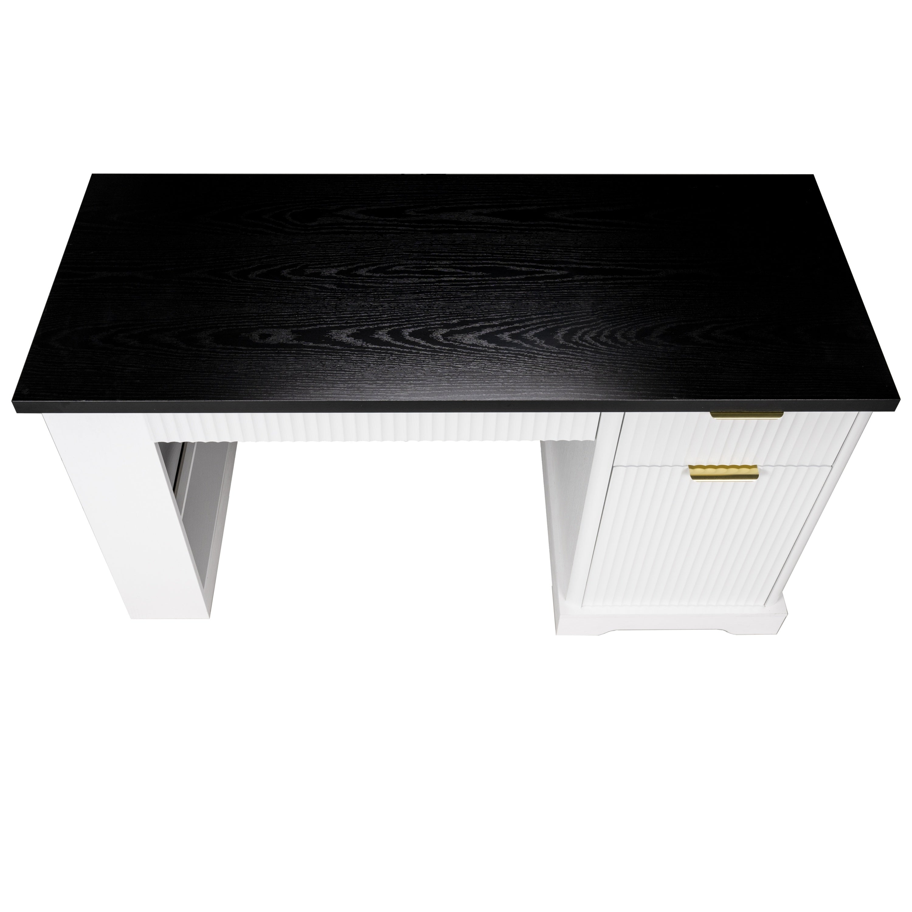 Office desk metal handle and fluted panel finish detail