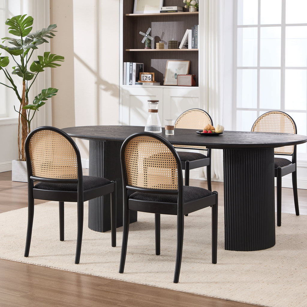 Rattan Dining Chairs Set of 2, Upholstered Linen Dining Room Chairs with Backrests, Modern Kitchen Chairs with Wood Legs for Dining Room, Beige