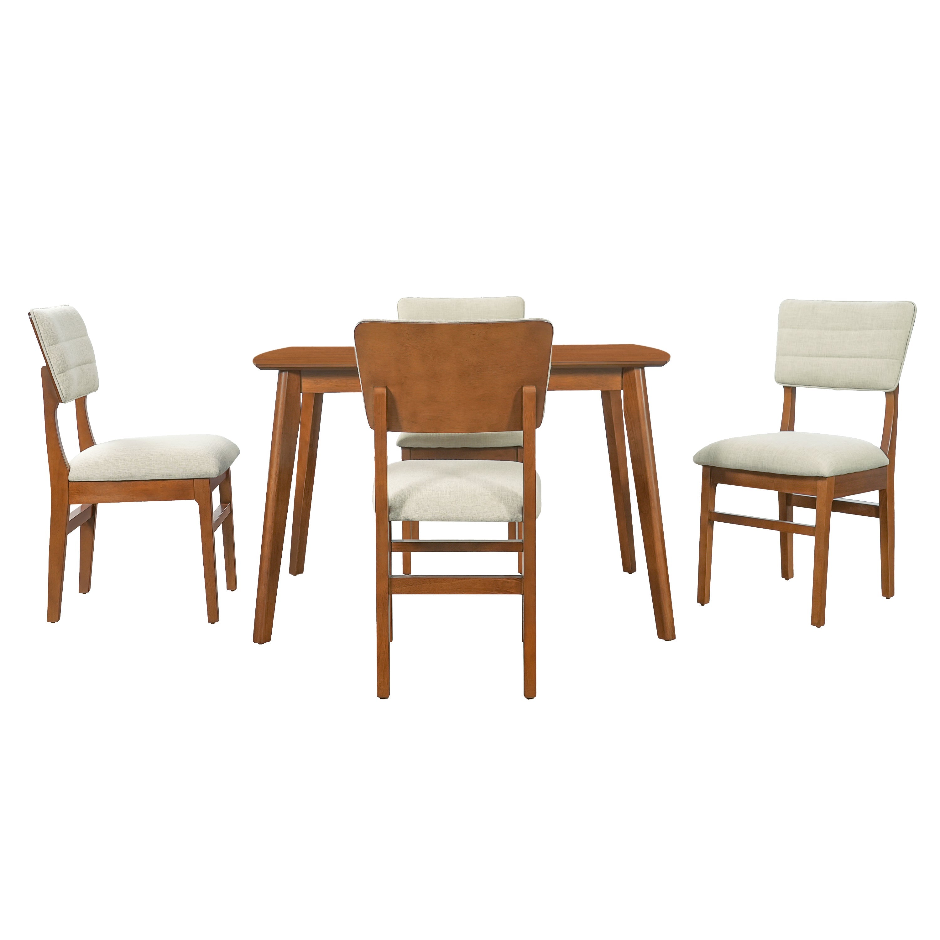 Farmhouse Dining Table Set for 4, Wood Kitchen Table & 4 Upholstered Chairs with Sturdy Rubber Wood Frame, Padded Seat, Curved Backrest, Space-Saving Dinette Set for Dining Room, Brown+Gray