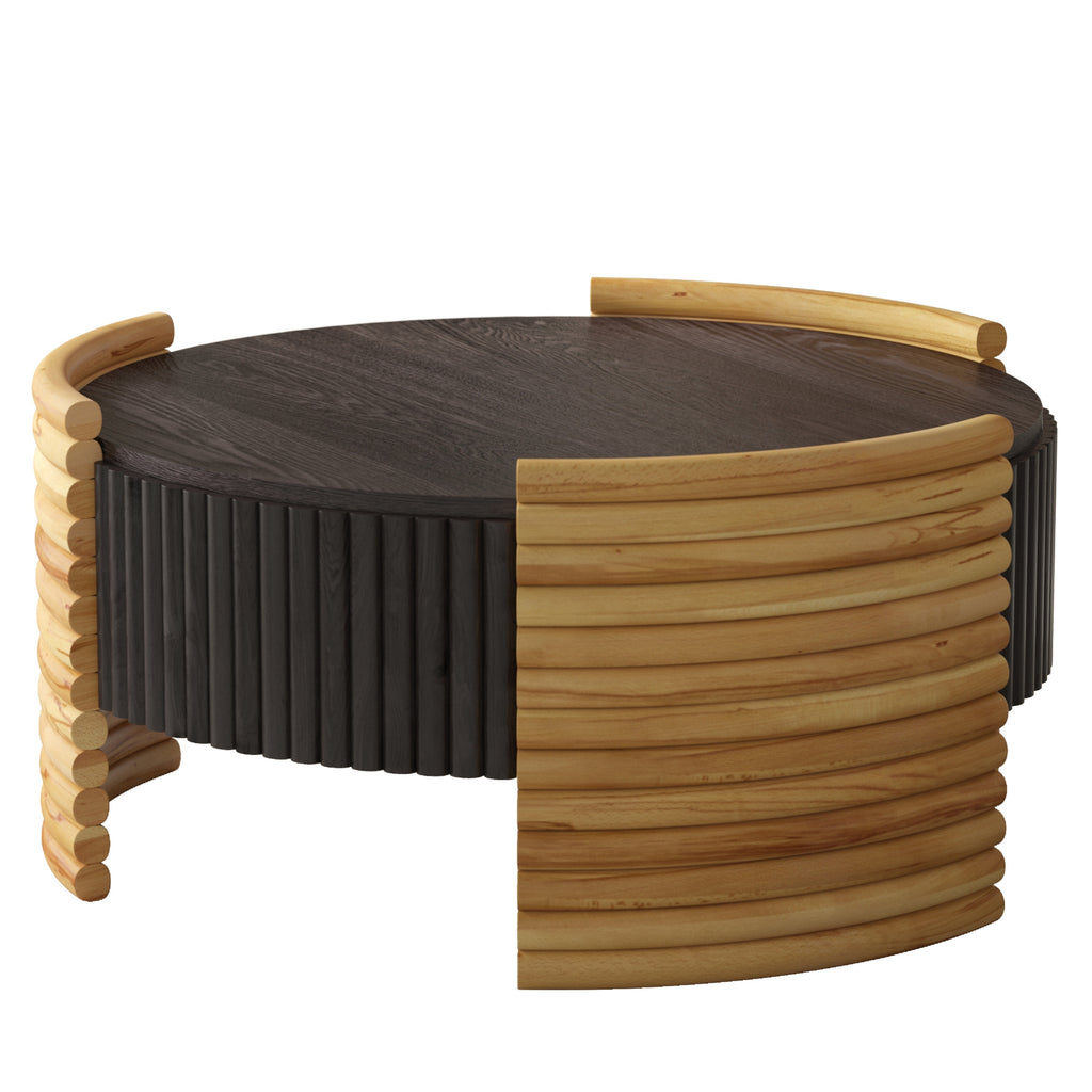 Dark brown colorblock coffee table fluted texture side detail