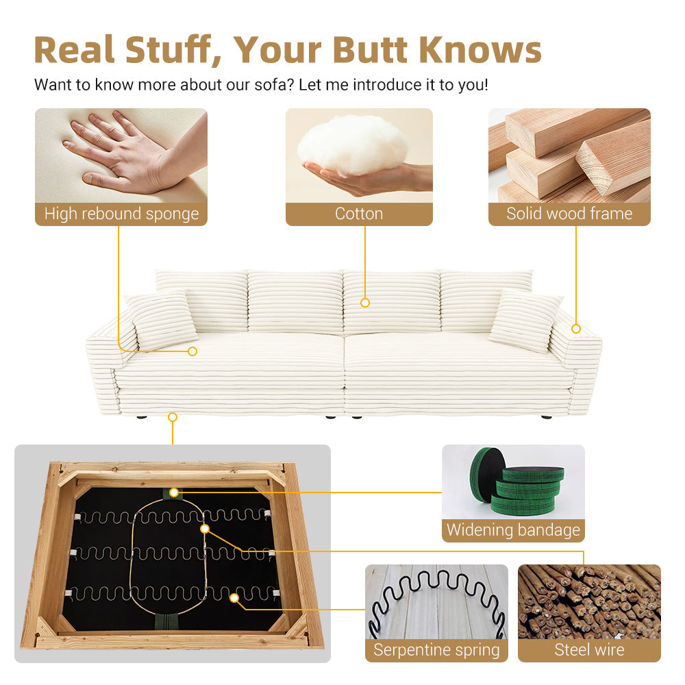 102.4 'Plush Corduroy 4-Seat Sofa,Modern Comfy Upholstered Sofa Cloud Couch,Deep Seat Couches with Soft Pillows and 3 Ottomans,Convertible Sofa Lounge Chair,Black(Old SKU:W1885S00287)