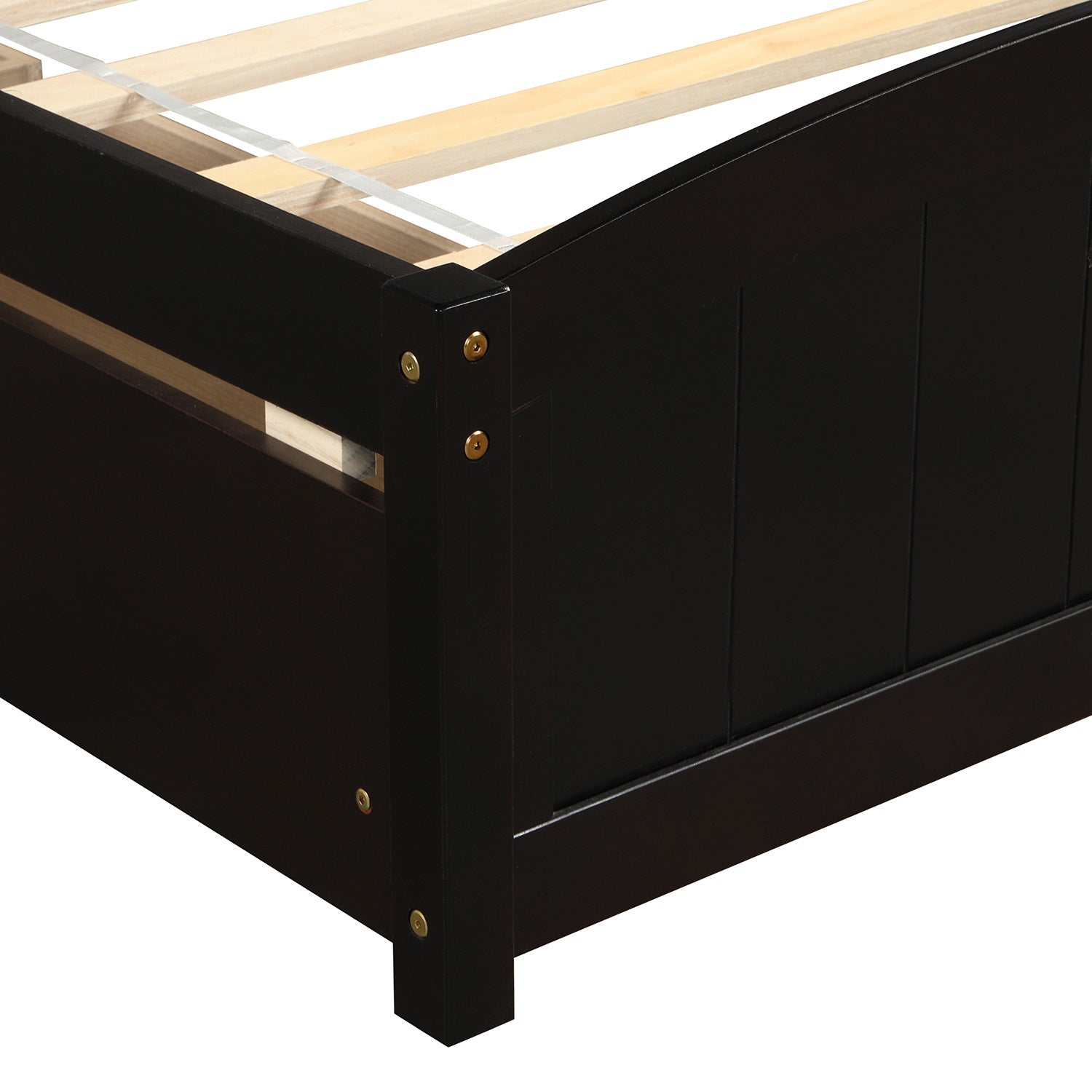 Twin storage bed drawer pulled out from side