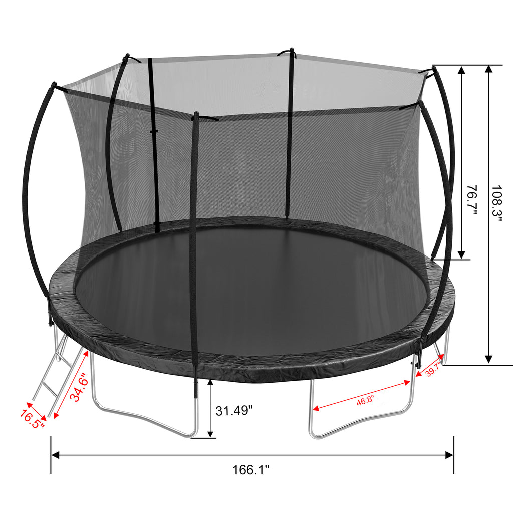 Black trampoline Safeseal 360 degree safety enclosure net detail