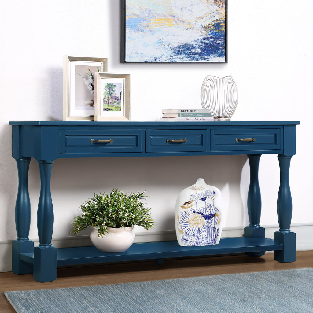 63-inch pine console table in entryway or hallway setting