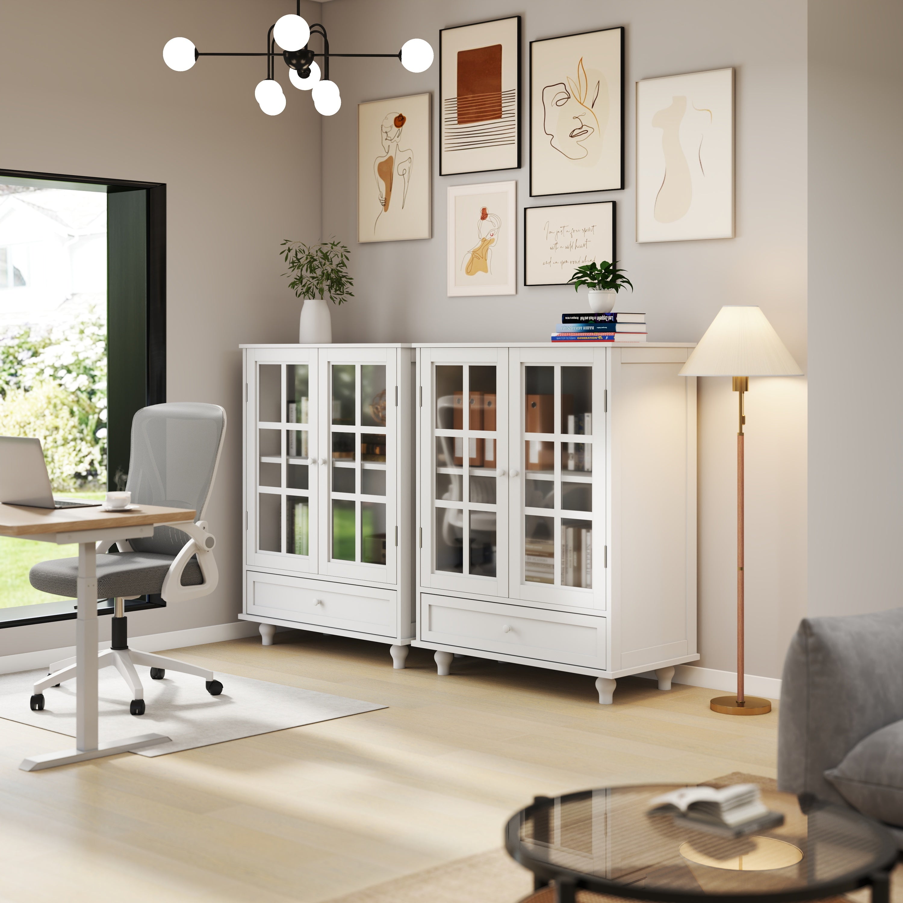 Glass door sideboard cabinet display storage setting
