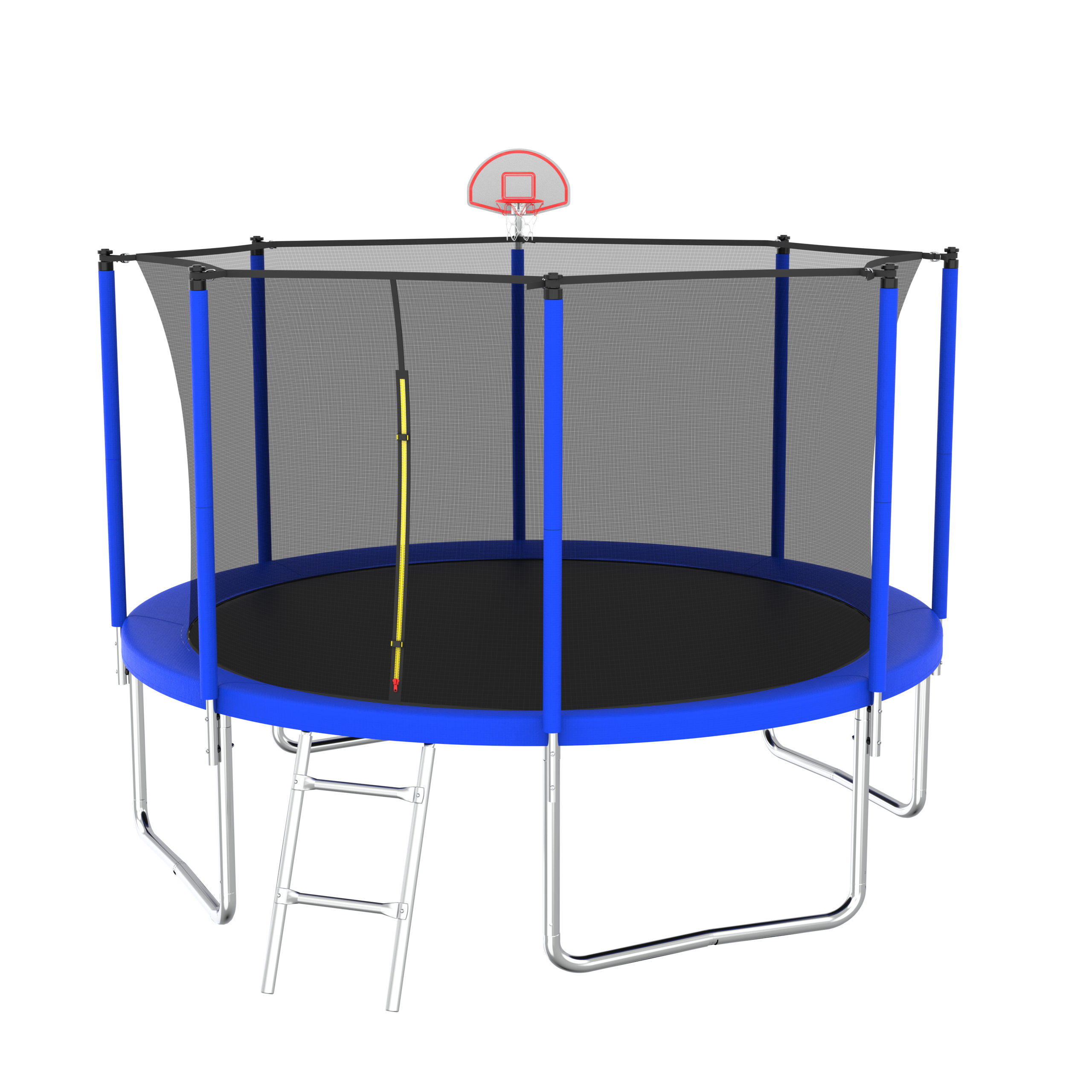 Outdoor trampoline foam-padded enclosure pole detail