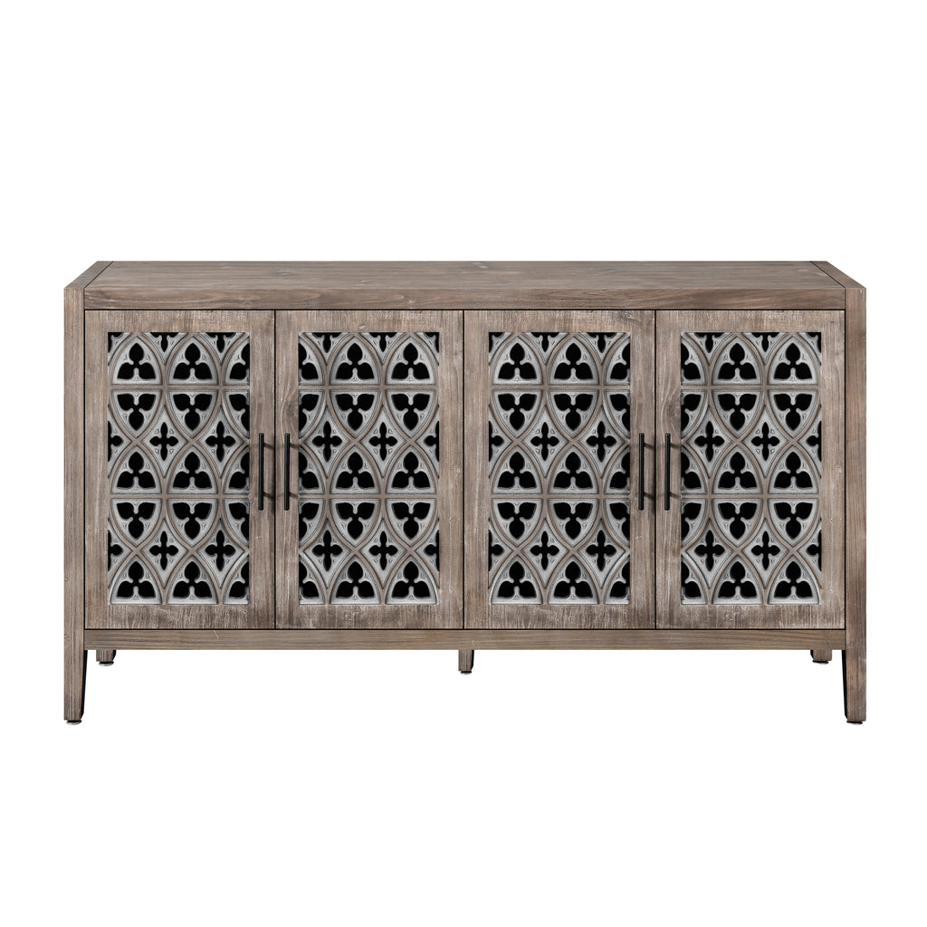 Antique brown 4-door sideboard pine veneer finish close-up