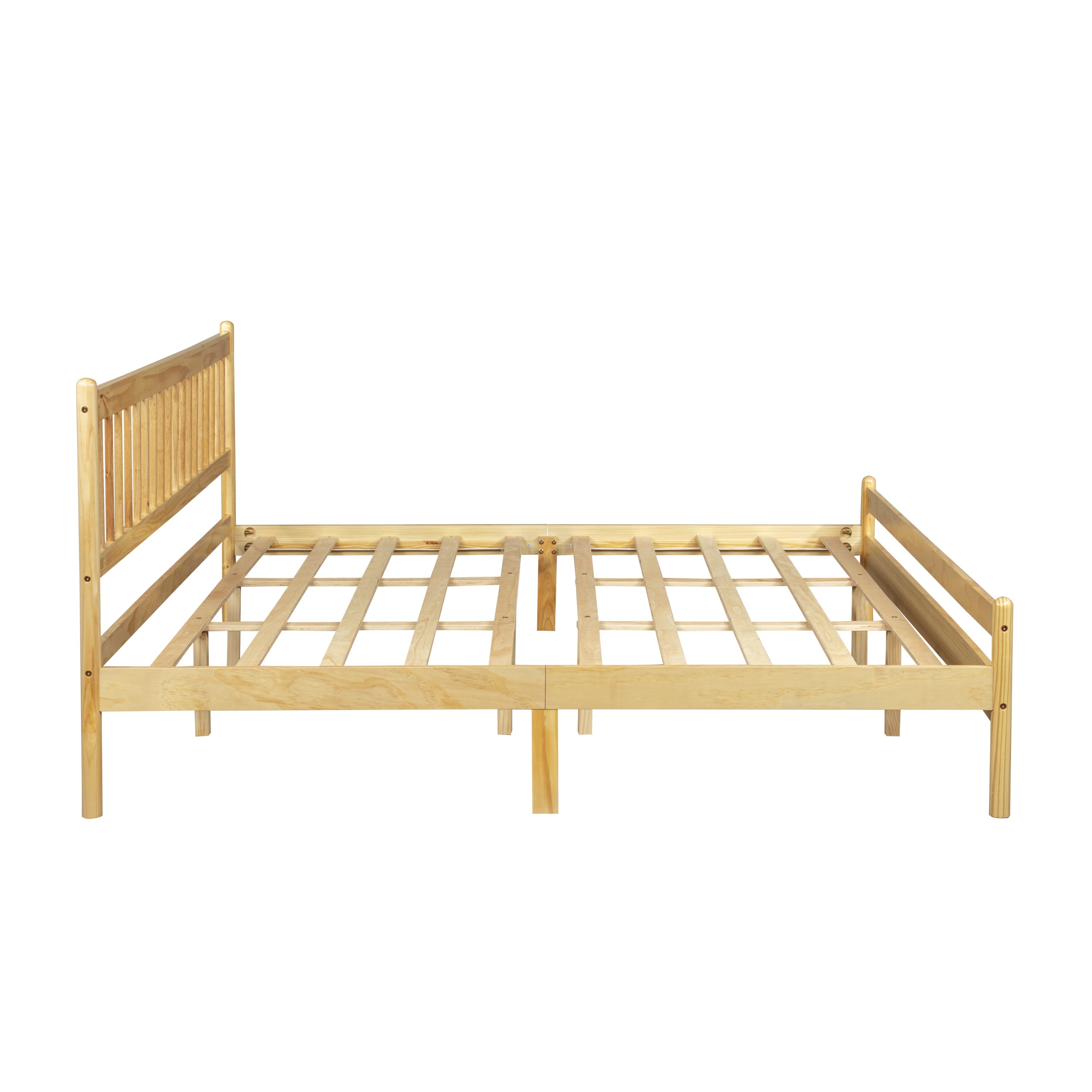 Traditional Style King Size Bed with Headboard and Footboard, Pinewood Bed with Strengthened Bed Frame,Walnut